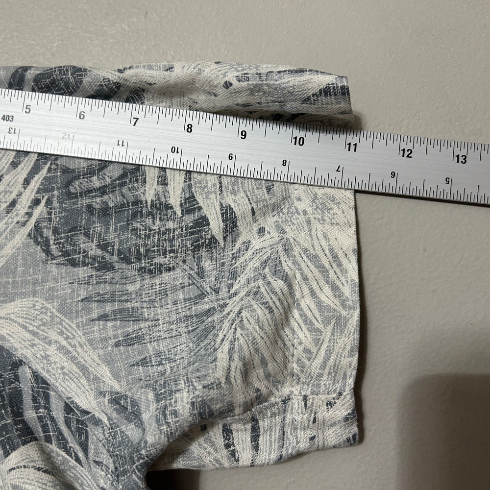Tasso Elba Silk Linen Shirt Mens XL Grey Tropical Palm Leaf Short Sleeve Luxury - Picture 8 of 8